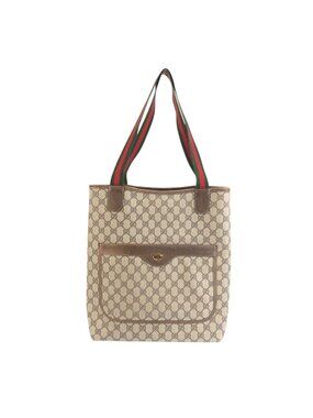 Gucci Sherry Line Beige Brown GG Supreme Canvas Leather 347 02 003 Tote